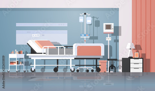 modern hospital room interior intensive therapy patient ward nursing care bed on wheels clinic furniture horizontal