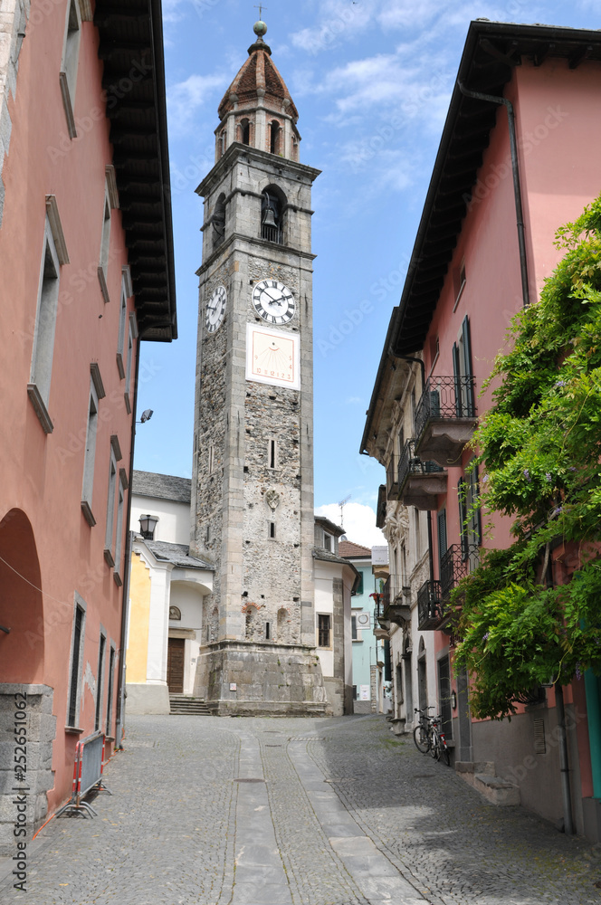 Switzerland: The historic clock tower in Ascona City at Lake Langensee in Ticino