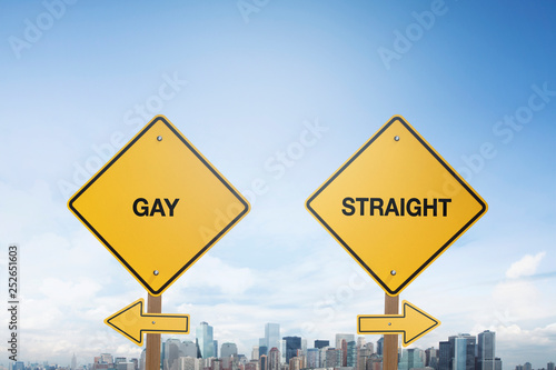 Traffic sign concept with texts gay and straight