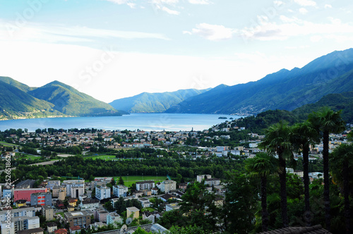 The city of Locarno and Ascona and the Lake Maggiore seen from Orselina