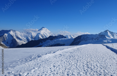 Switzerland: Mönchshut mountain panoramic view to the melting glaciers