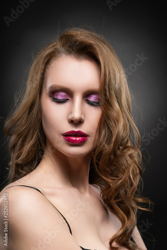 Wallpaper Mural Close up portrait of a beautiful blonde girl model. Red lips and pink make up. Healthy clear skin Torontodigital.ca