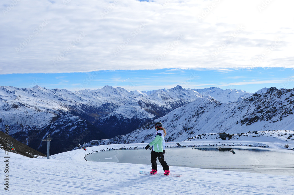The snow farming lake on Parsenn mountain above Davos City