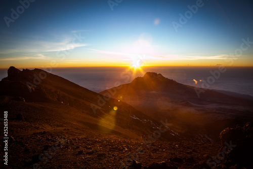 Amazing view to Mawenzi Peak from Stella Point at sunrise. Kilimanjaro, Tanzania. 5795m above sea level