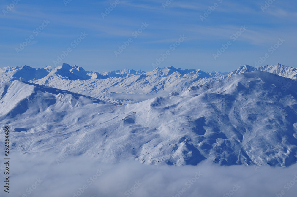 Panoramic swiss alps mountain view at Rothorn in Lenzerheide in canton Graubünden