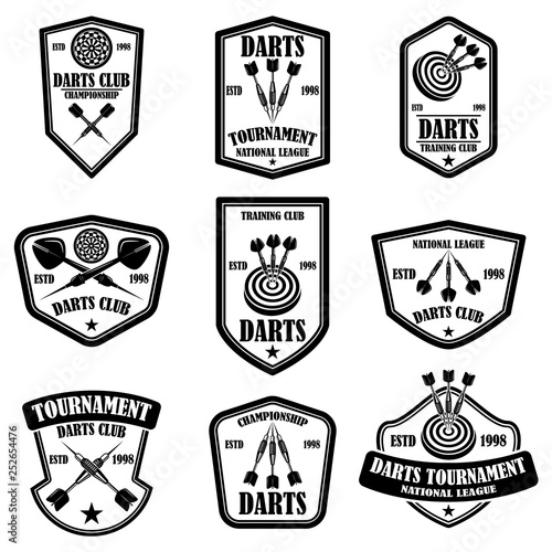 Set of darts club label templates. Design element for logo, label, sign, poster, t shirt.