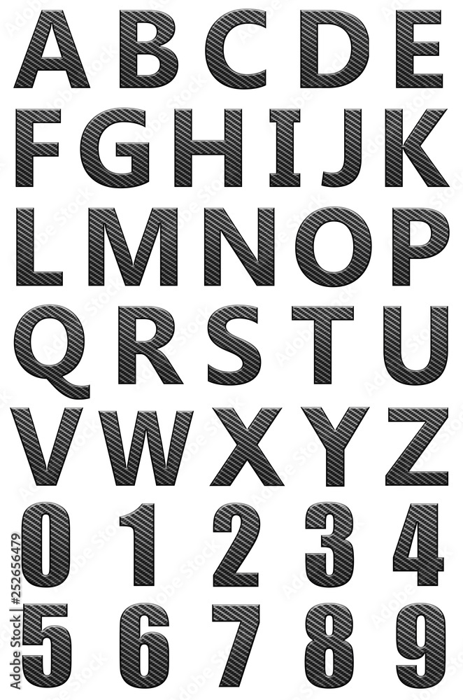 Set of Cabon fiber english alphabet, isolated on white background