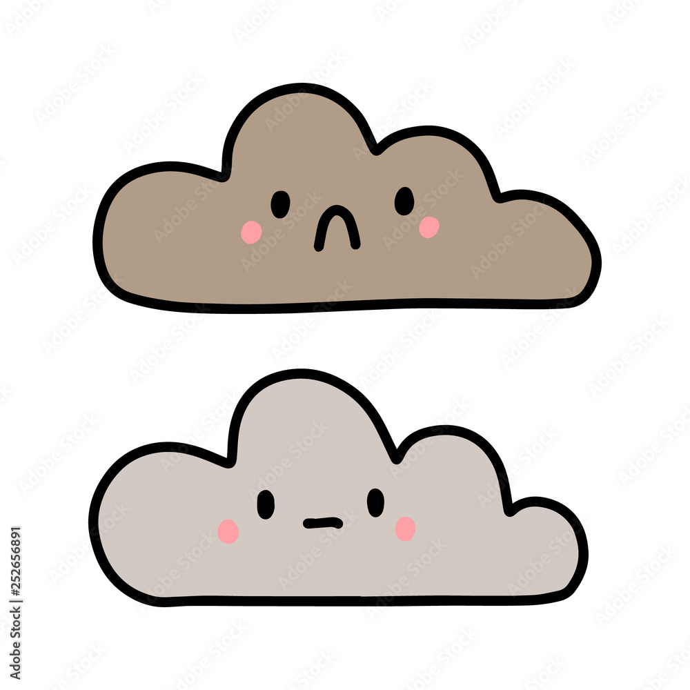 Two sad clouds hand drawn illustration in cartoon style Two sad clouds hand drawn illustration in cartoon style