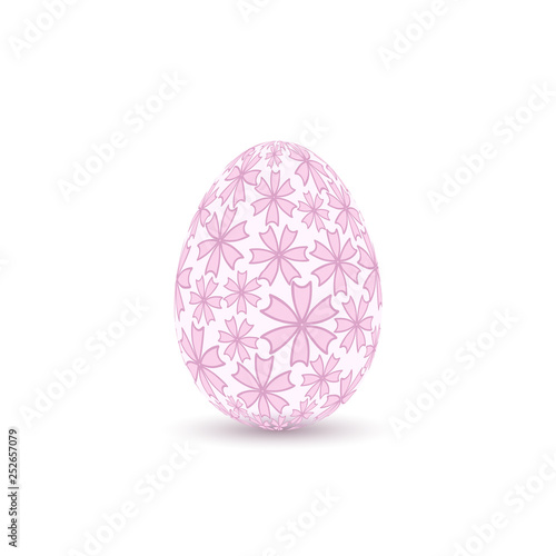 Easter egg 3D icon. Pink color egg  isolated white background. Pastel flower design  realistic decoration Happy Easter celebration. Holiday element. Shiny pattern. Spring symbol. Vector illustration