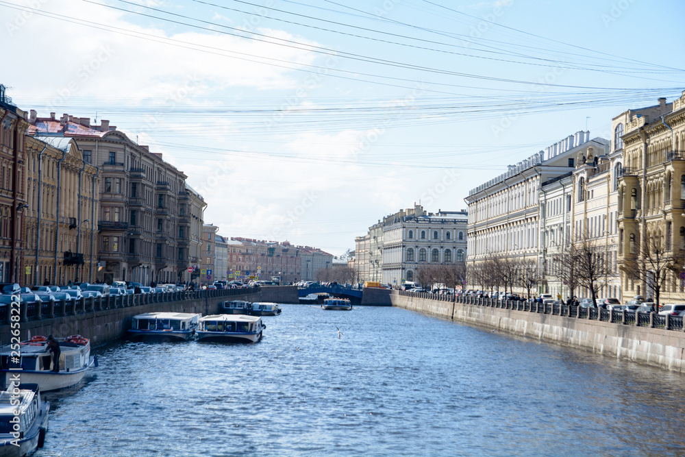 Fototapeta premium View of buildings, streets, bridges, rivers and canals of St. Petersburg, Russia.