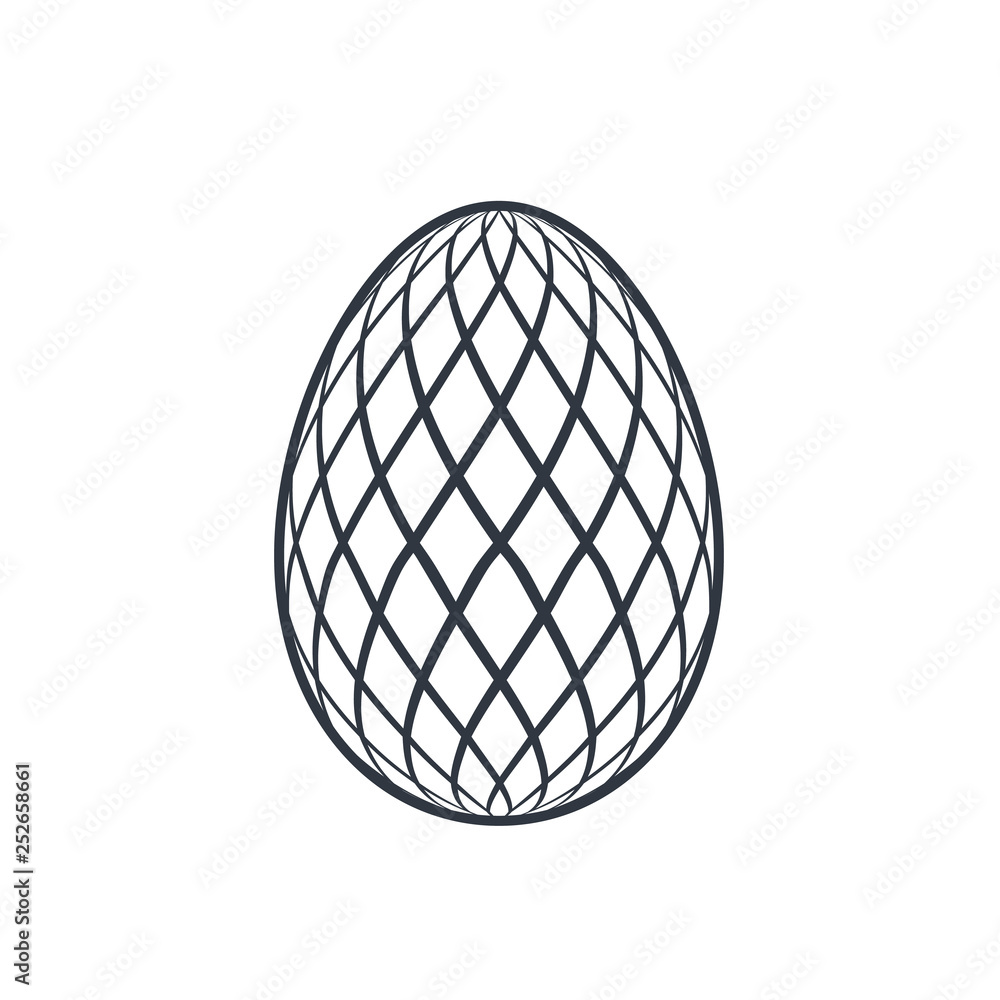 Easter egg icon. Black egg sign, isolated white background. Simple design, decoration Happy Easter. Holiday decorative element. Cute pattern ornament celebration. Spring symbol. Vector illustration