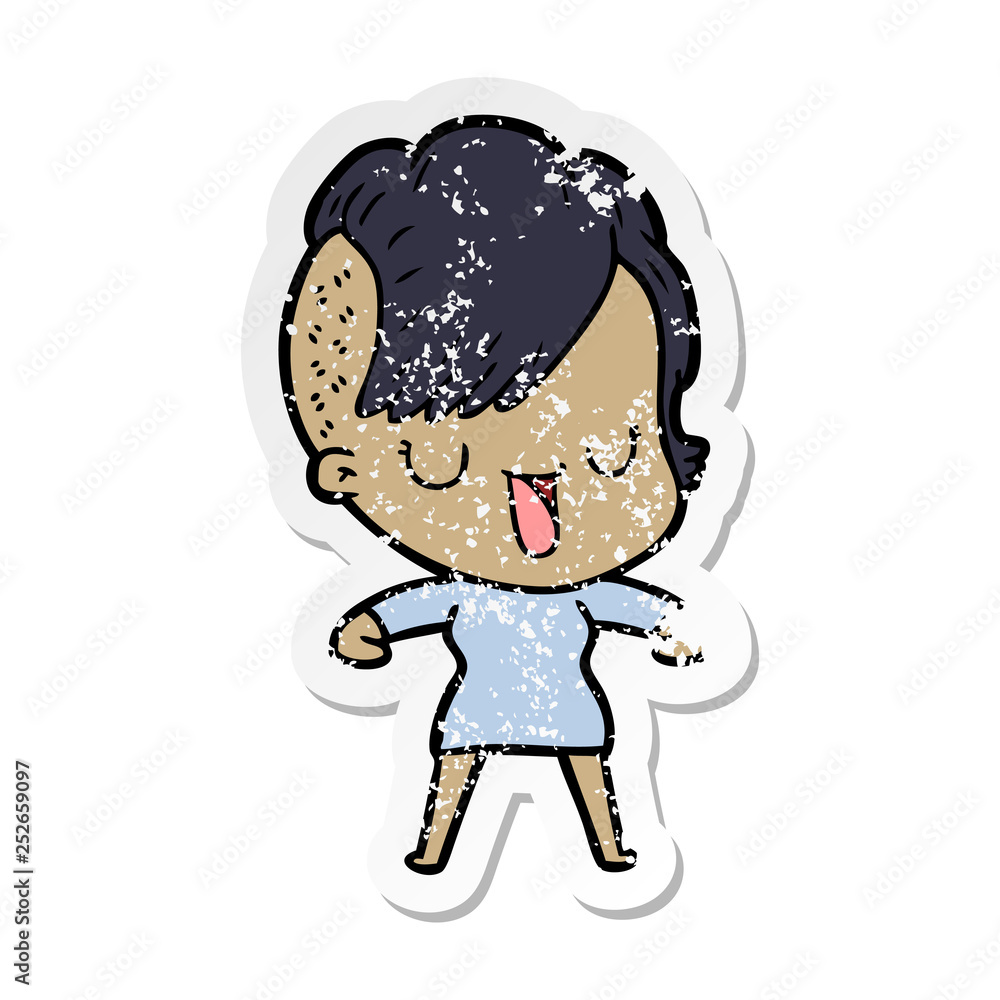 distressed sticker of a cute cartoon girl with hipster haircut distressed sticker of a cute cartoon girl with hipster haircut