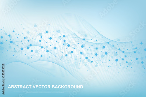 Scientific molecule background for medicine, science, technology, chemistry. Wallpaper or banner with a DNA molecules. Vector geometric dynamic illustration