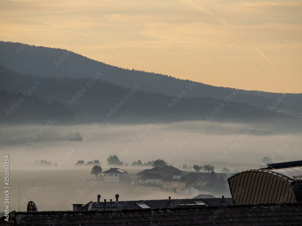 Bohemian Forest Landscape in the early morning fog