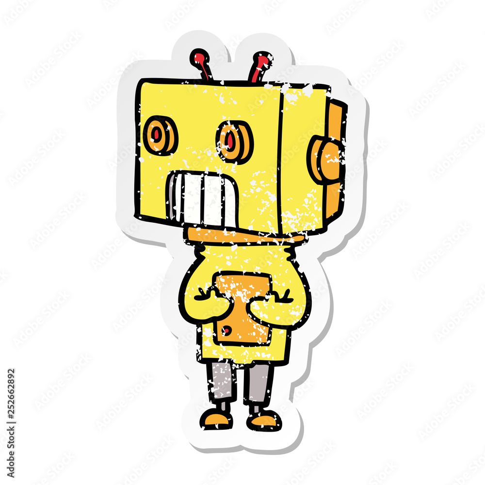 distressed sticker of a cartoon robot distressed sticker of a cartoon robot