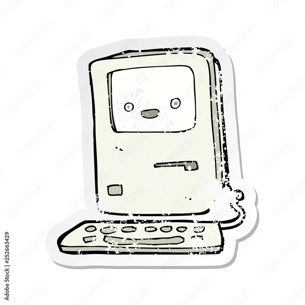 retro distressed sticker of a cartoon old computer retro distressed sticker of a cartoon old computer