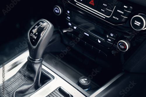 Air conditioning button inside a car. Climate control unit in the new car. Modern car interior details. Car detailing. Selective focus photo