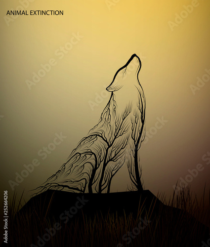 wolf looks like tree branches, spirit of extinct animal, extinct animal of Australia,