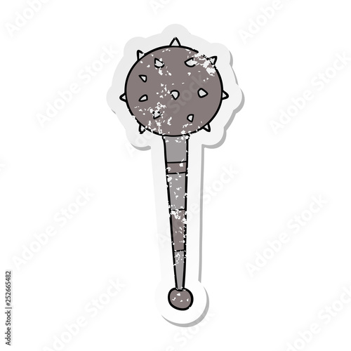 distressed sticker of a cartoon medieval mace