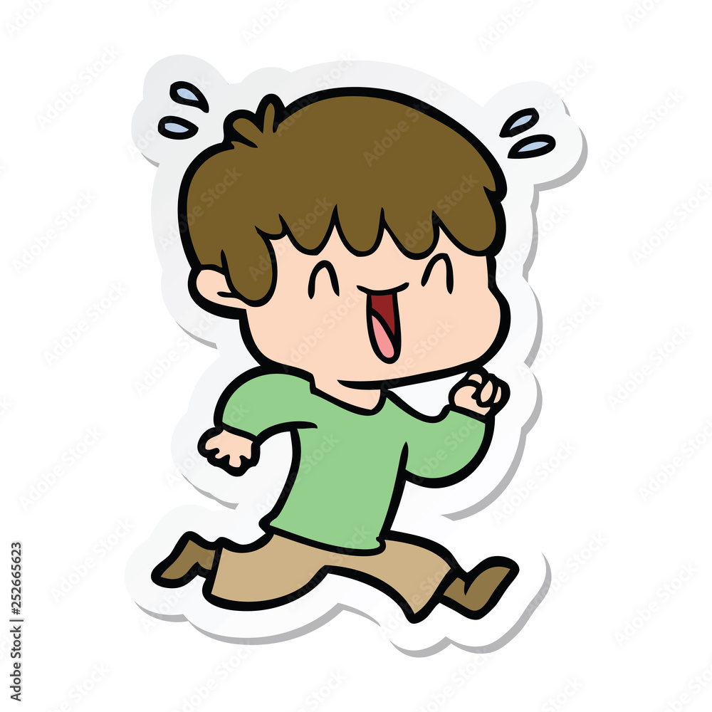sticker of a cartoon laughing boy