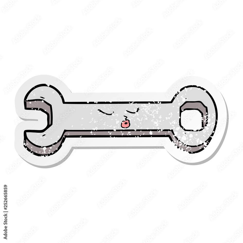 distressed sticker of a cartoon spanner distressed sticker of a cartoon spanner