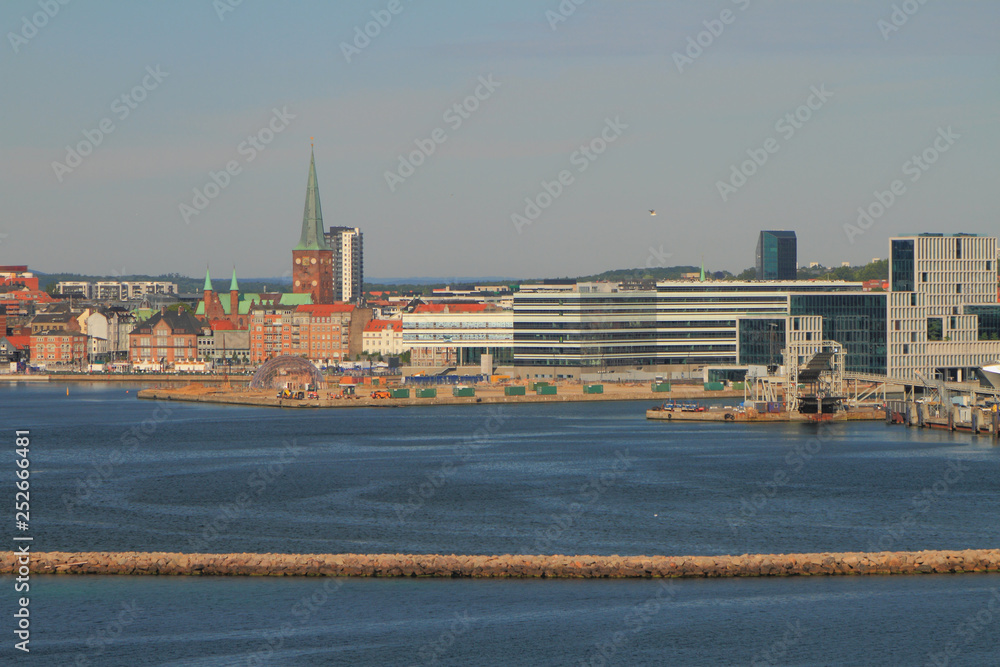 Water area of seaport and city. Aarhus, Denmark