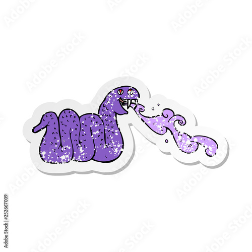 retro distressed sticker of a cartoon spitting snake