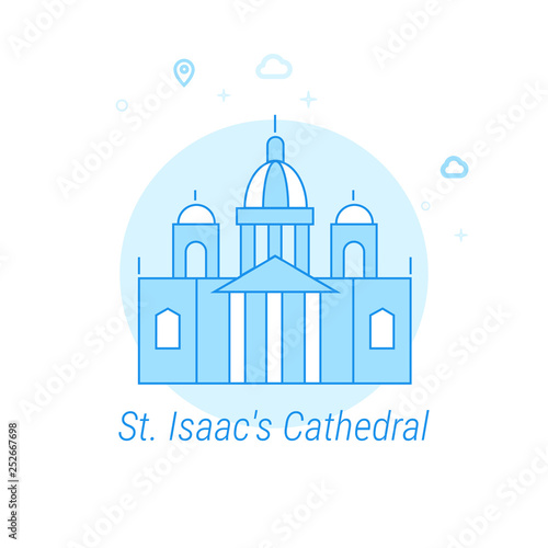 Saint Isaac's Cathedral Flat Vector Illustration, Icon. Light Blue Monochrome Design. Editable Stroke