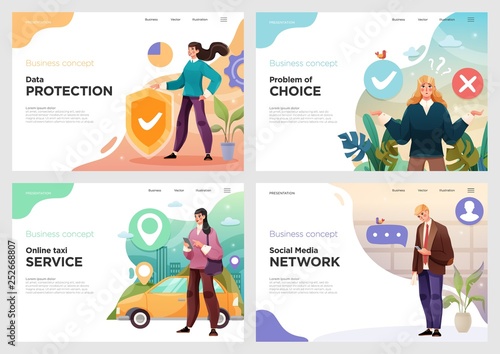 Set of website template designs. Vector illustration concepts of web page design for website or landing page and mobile website development. vector illustration