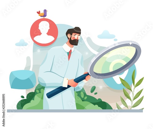 Doctor or scientist doing research and analysis. Vector illustration