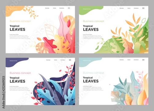Banner, site, poster floral template, landing page with place for your text. Leaves vector background.