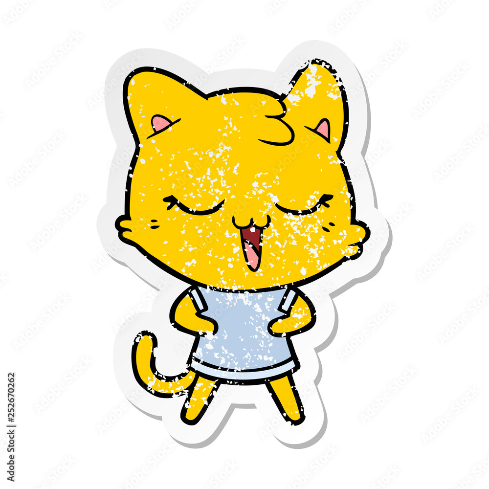 distressed sticker of a happy cartoon cat distressed sticker of a happy cartoon cat