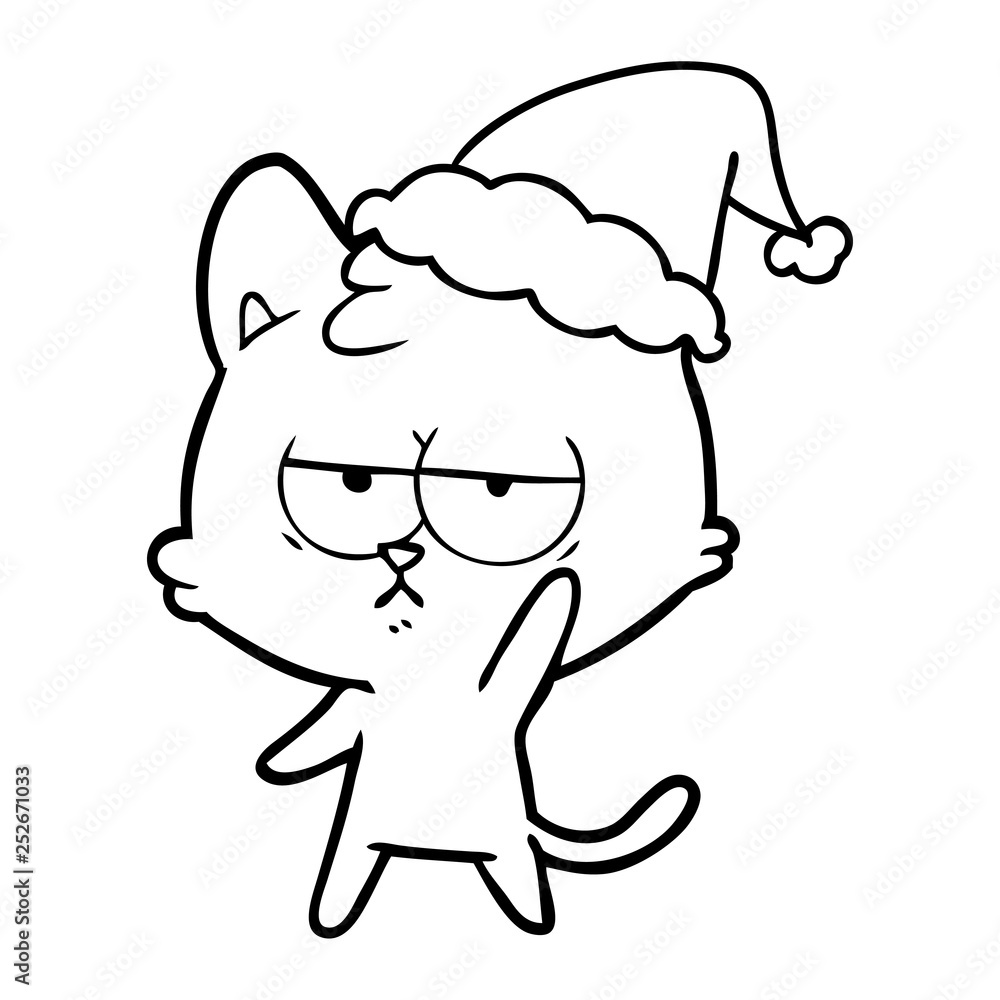 bored line drawing of a cat wearing santa hat bored line drawing of a cat wearing santa hat