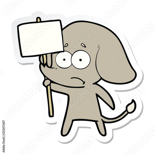 sticker of a cartoon unsure elephant with protest sign