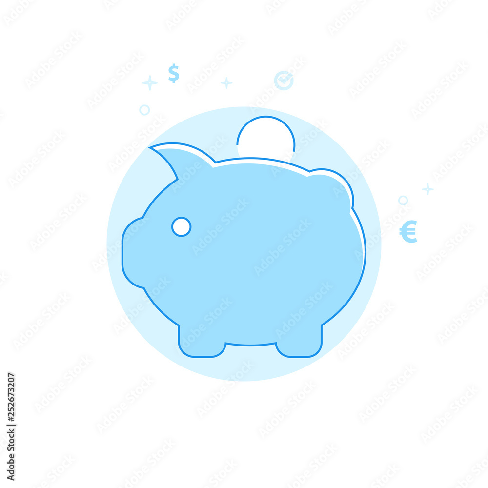 Piggy Bank Flat Vector Illustration, Icon. Light Blue Monochrome Design. Editable Stroke Piggy Bank Flat Vector Illustration, Icon. Light Blue Monochrome Design. Editable Stroke
