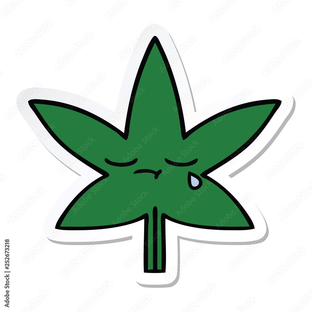 sticker of a cute cartoon marijuana leaf sticker of a cute cartoon marijuana leaf