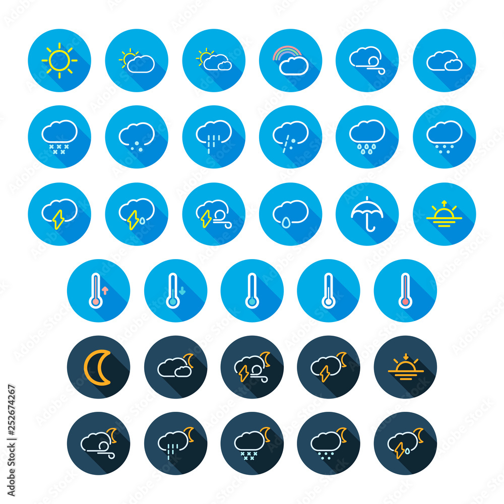 Dark and light weather flat icon set long shadow Dark and light weather flat icon set long shadow