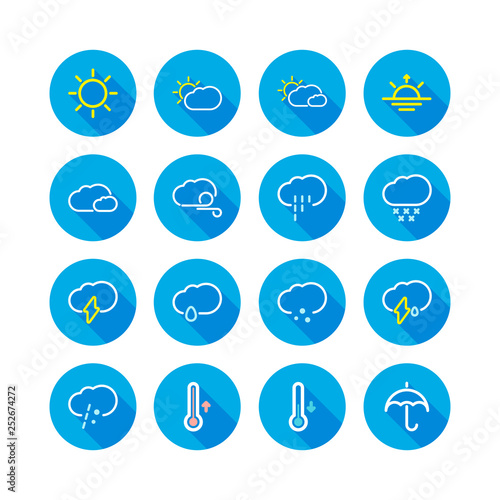 Light weather flat icon set long shadow