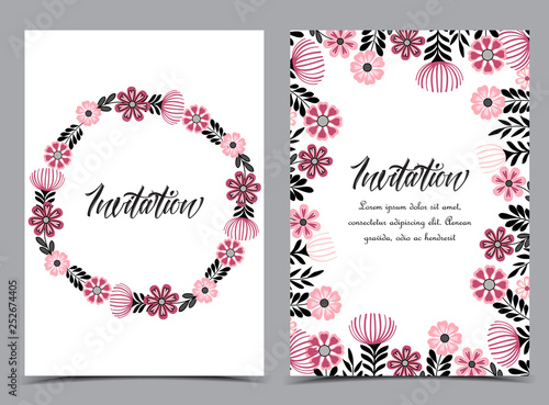 Vector illustration of a flowers with leaves. Floral background. Set of greeting cards