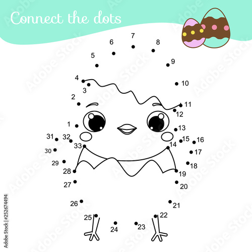 Connect the dots by numbers. Educational game for children and kids. easter chicken
