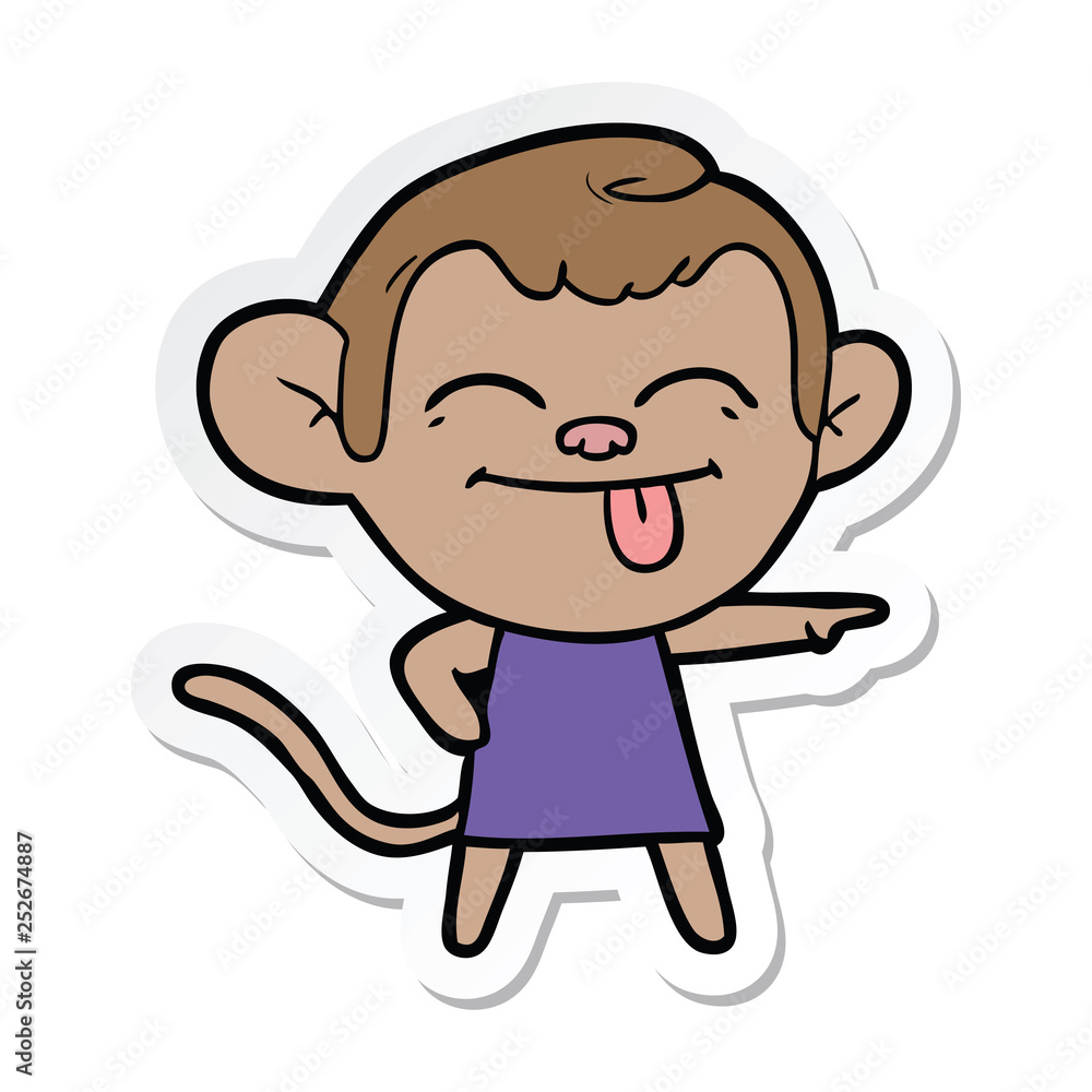 sticker of a funny cartoon monkey pointing