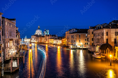 Night shot of Grand Canal and Basilica Santa Maria della Salute, Venice, Italy. © 1tomm