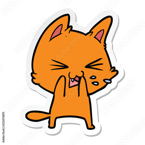 sticker of a cartoon cat hissing