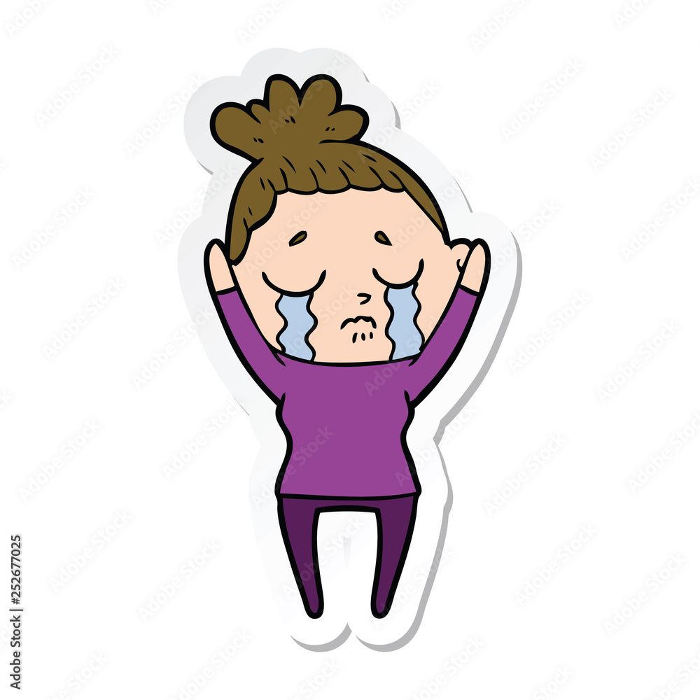 sticker of a cartoon crying woman sticker of a cartoon crying woman