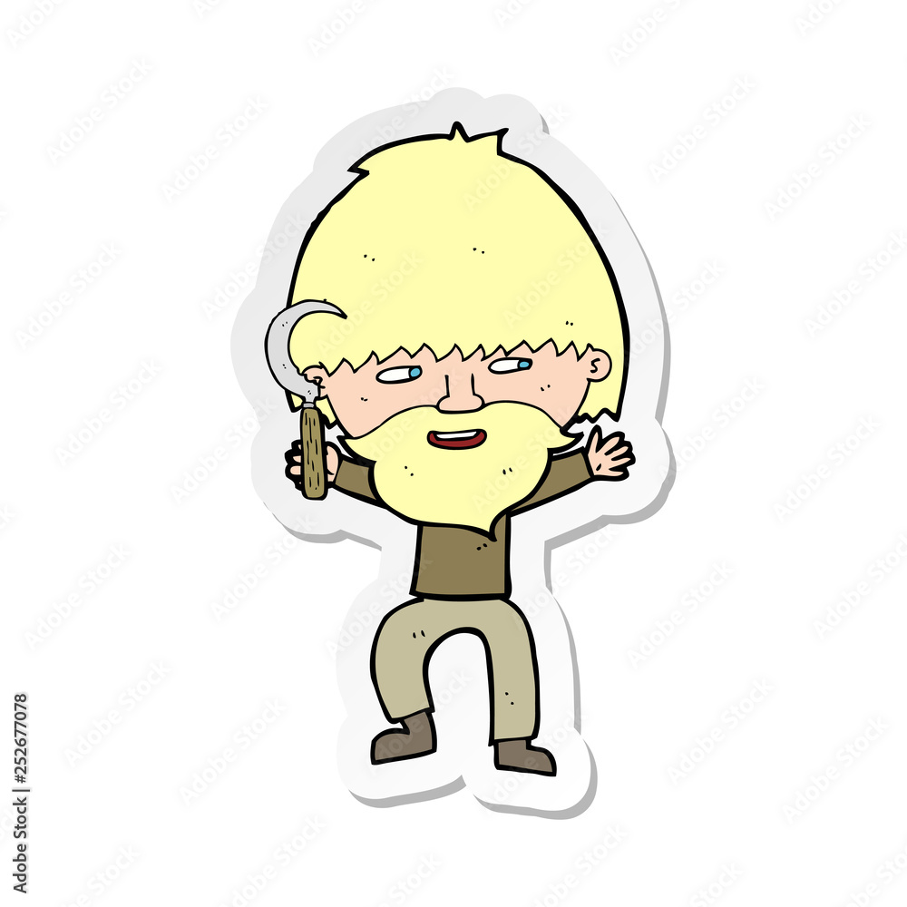 sticker of a cartoon peasant with sycle sticker of a cartoon peasant with sycle
