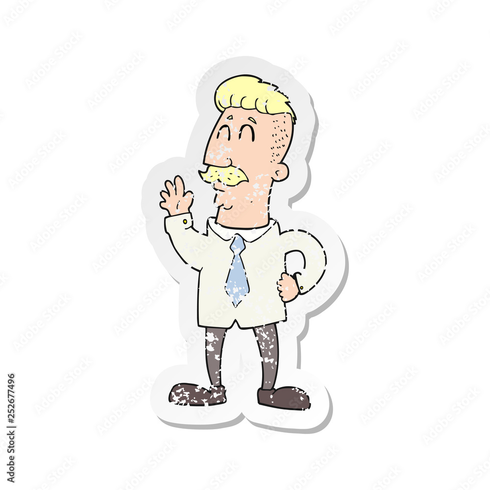 retro distressed sticker of a cartoon office man waving retro distressed sticker of a cartoon office man waving