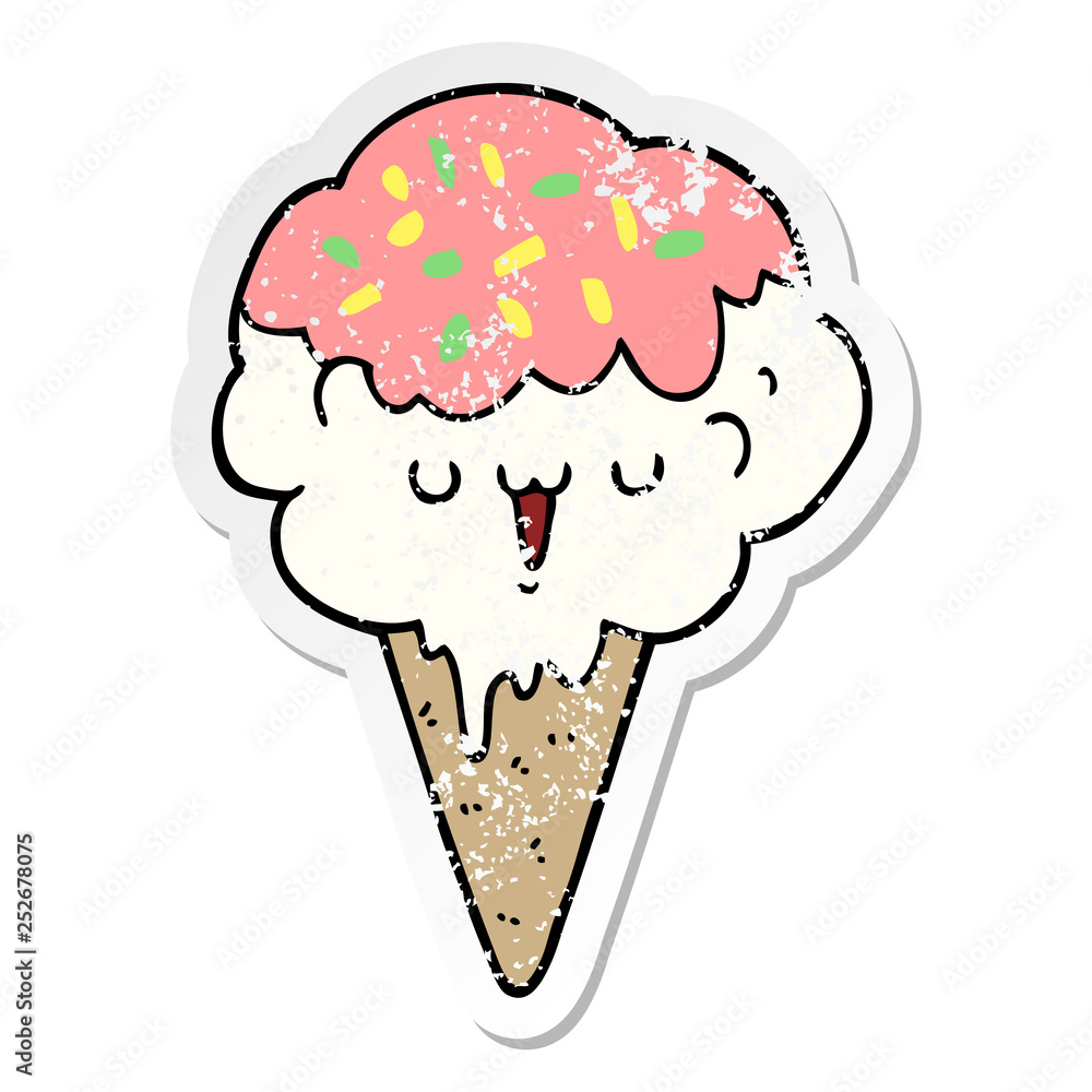 Fototapeta premium distressed sticker of a cartoon ice cream