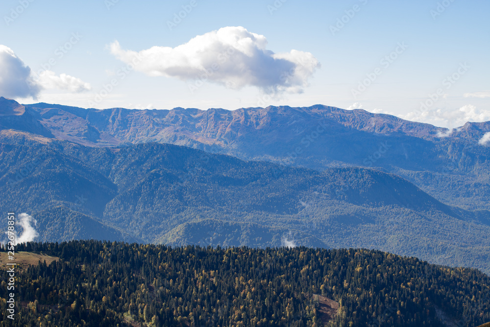 Mountain landscape. Caucasus summer day view forest