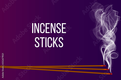 Creative vector illustration of realistic incense stick aroma with smoke isolated on transparent background. Art design incense burning. Abstract concept Chinese New Year graphic element