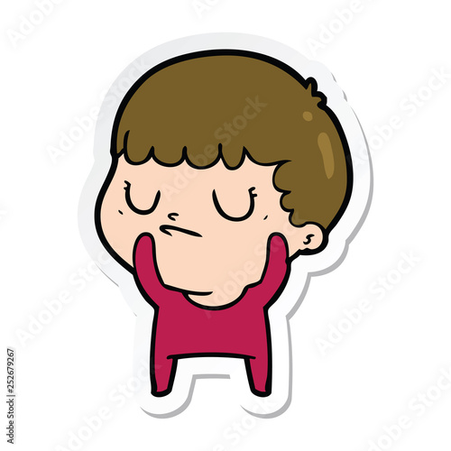 sticker of a cartoon grumpy boy